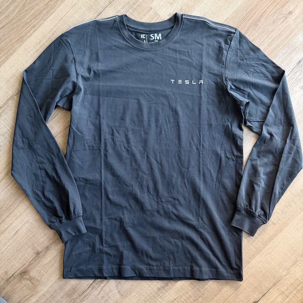 Tesla Mens Long Sleeve T-Shirt Black Cotton Logo Graphic Tee Small SM‎